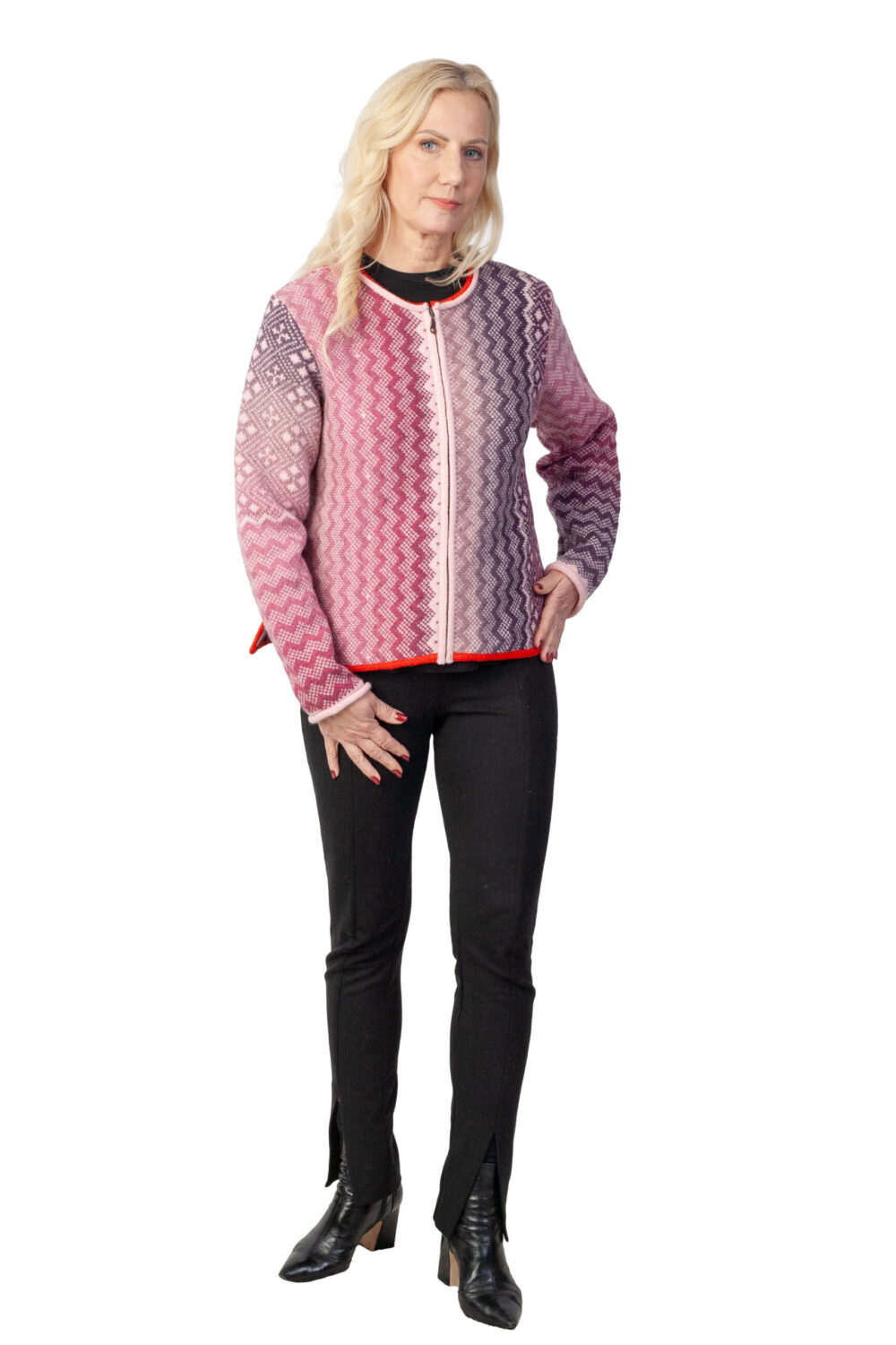 Short wool cardigan with a zigzag pattern - Image 2