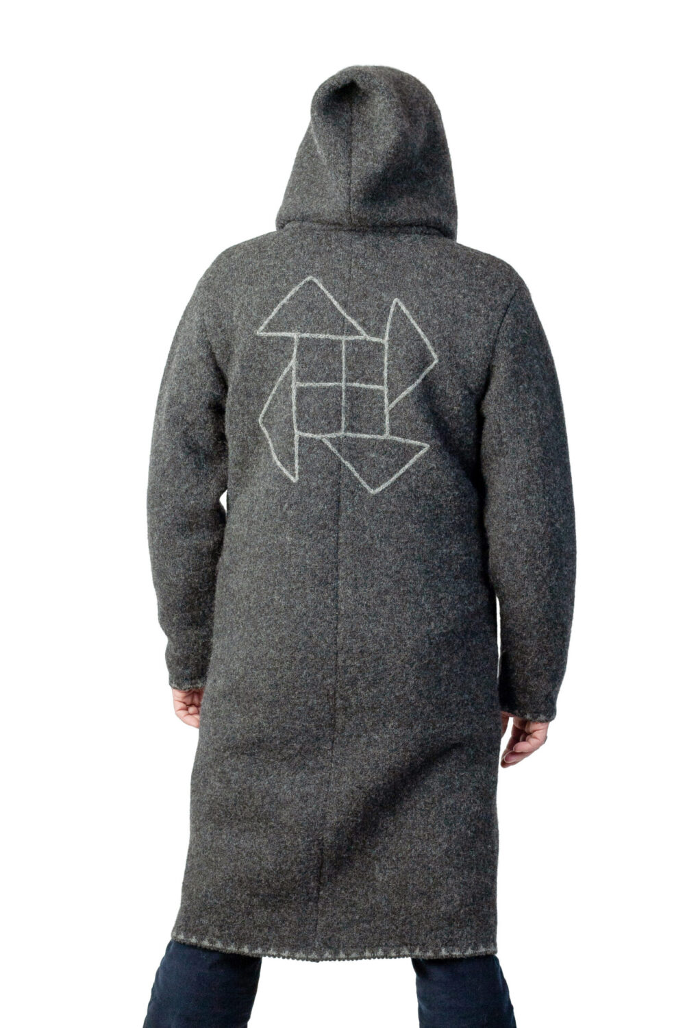 Long wool coat with a hood and pockets - Image 2