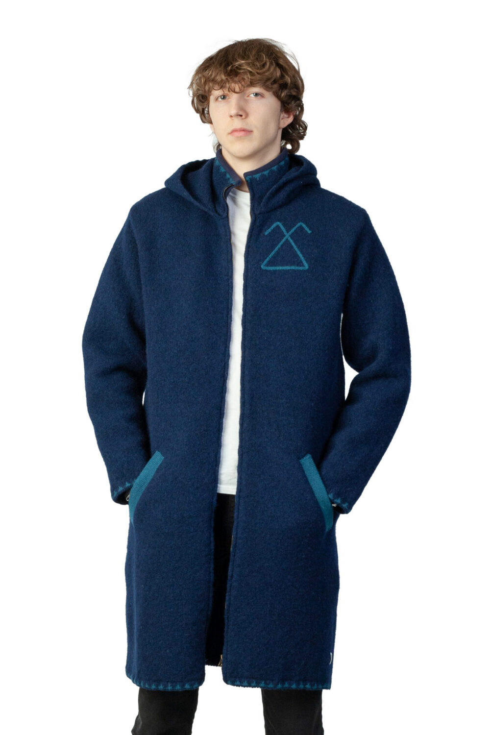 Long wool coat with a hood and pockets - Image 4