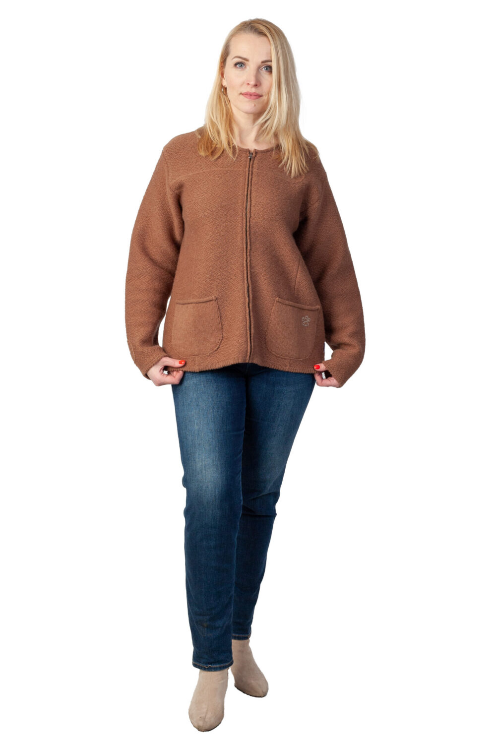 t-637-pp7-short-wool-cardigan-paw-print-pockets-front-2.jpg Short wool cardigan with a paw print and pockets - Image 1