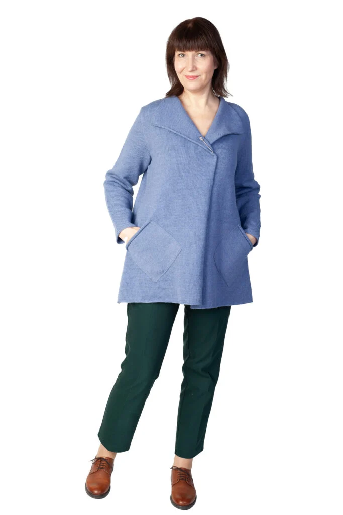 Wool wrap cardigan with pockets and protective patterns