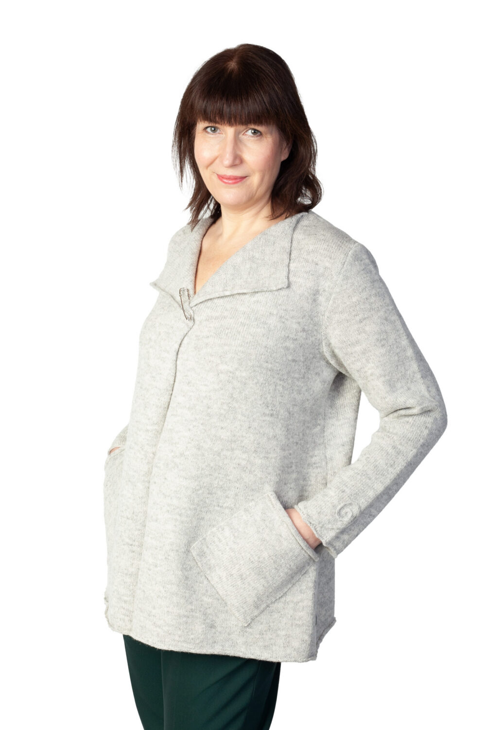 Wool wrap cardigan with pockets and protective patterns - Image 3