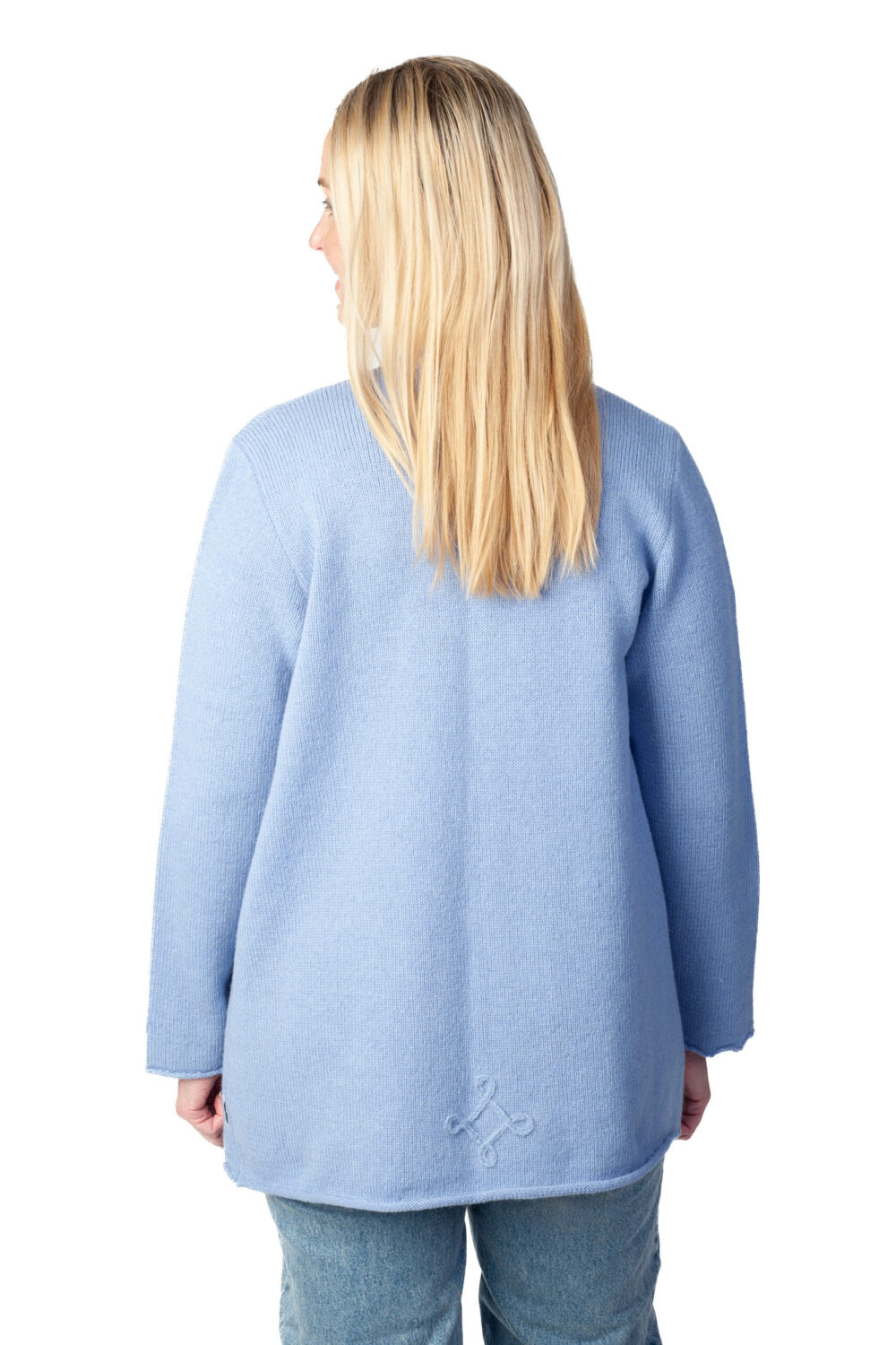 Wool wrap cardigan with pockets and protective patterns - Image 2