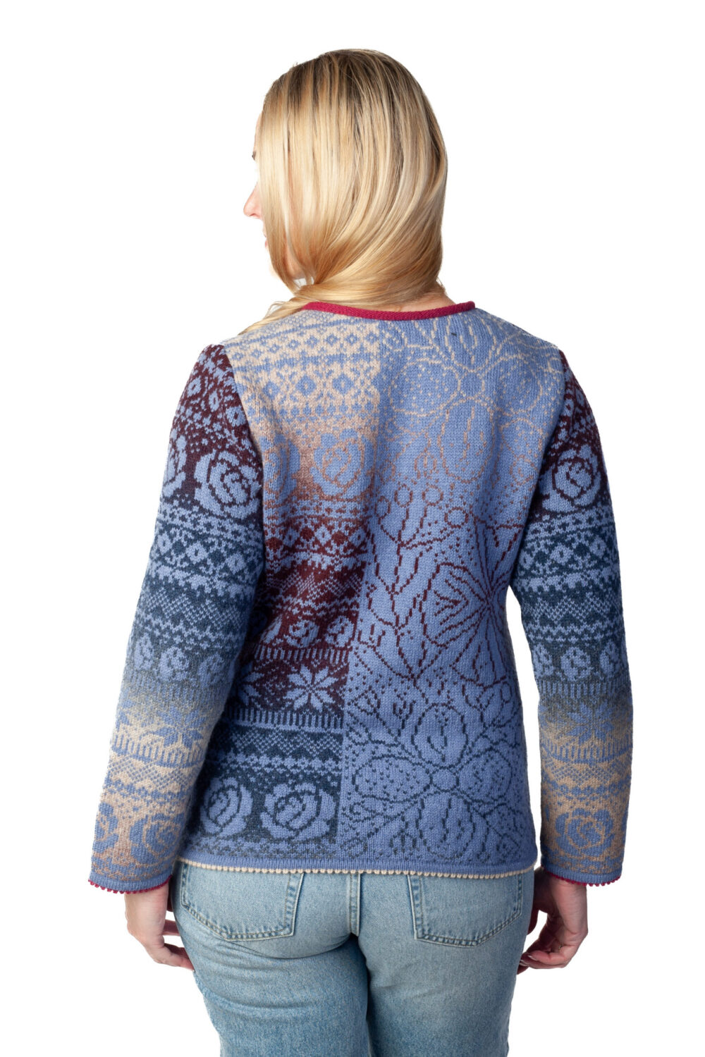 Short wool cardigan with Tree of Life flower pattern and pocket - Image 2