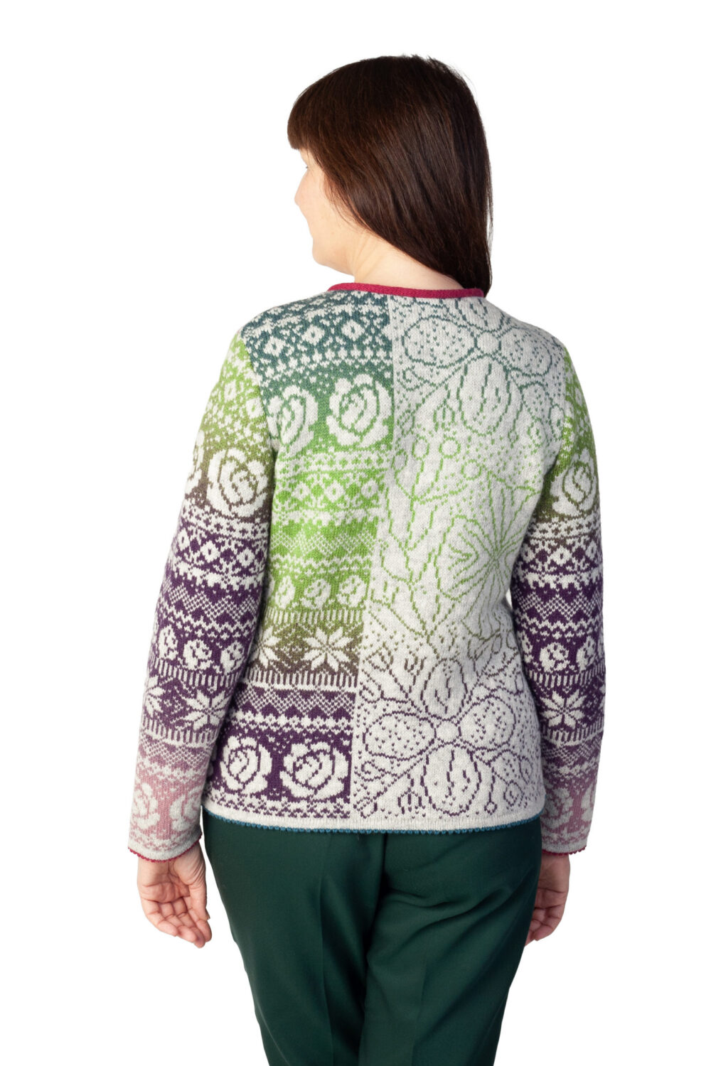 Short wool cardigan with Tree of Life flower pattern and pocket - Image 2