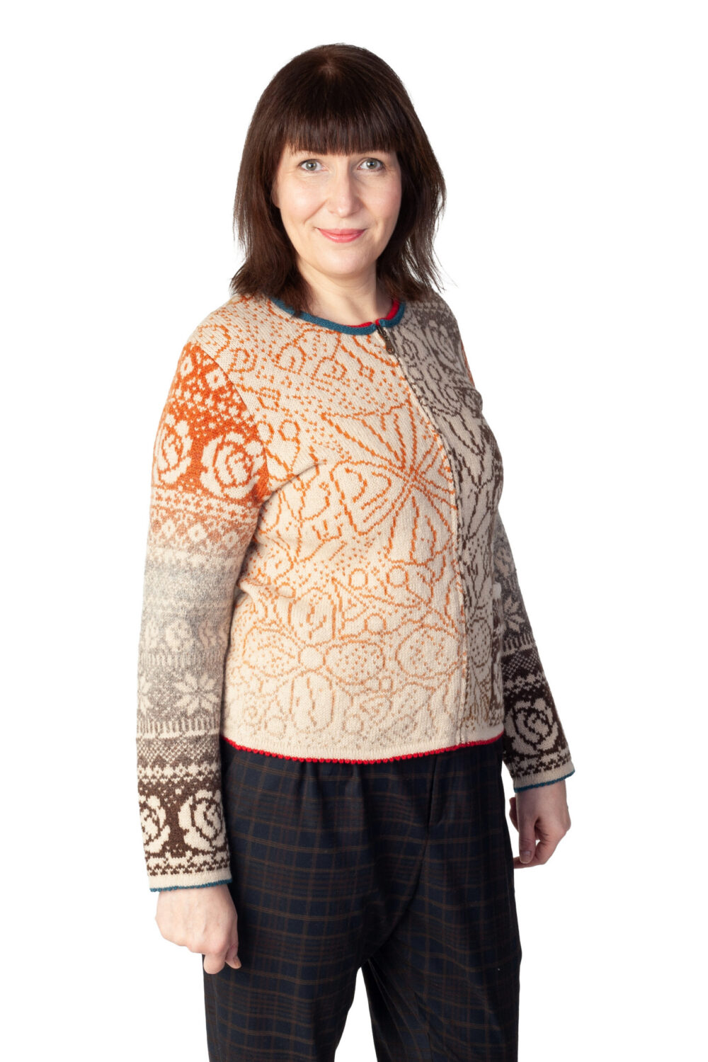Short wool cardigan with Tree of Life flower pattern and pocket - Image 3