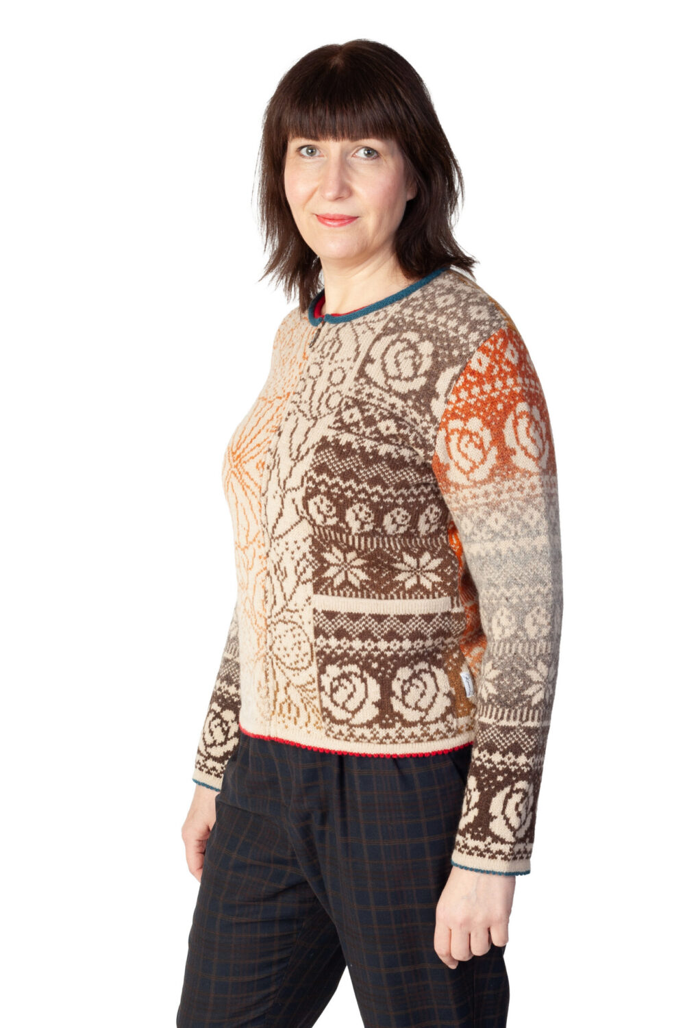 Short wool cardigan with Tree of Life flower pattern and pocket - Image 4
