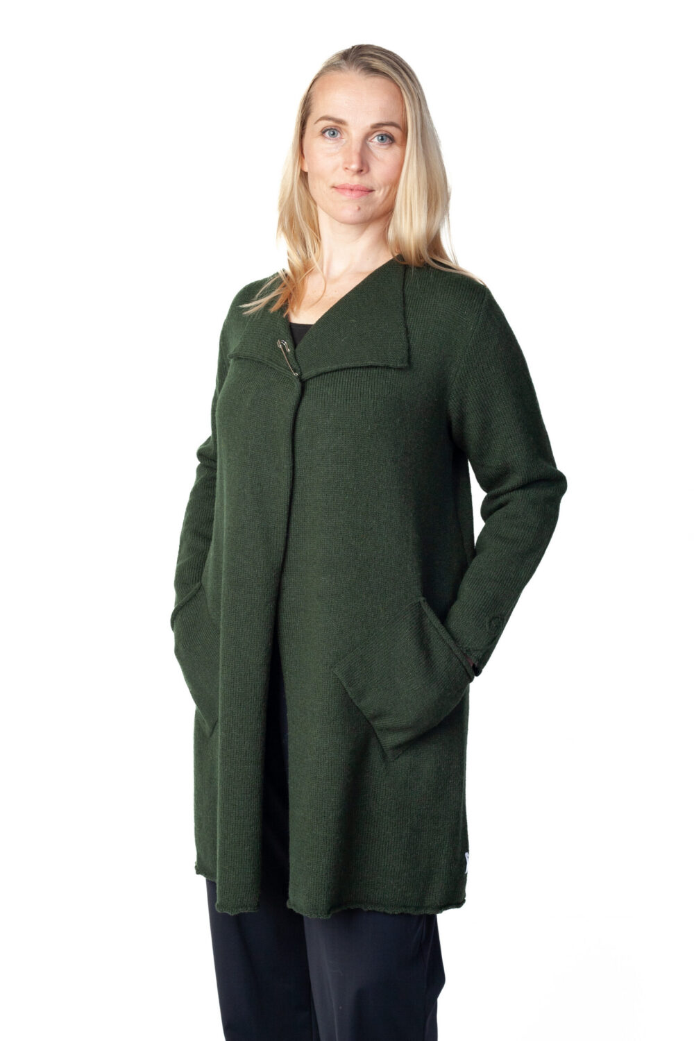 Long wool wrap cardigan with pockets and protective patterns - Image 2