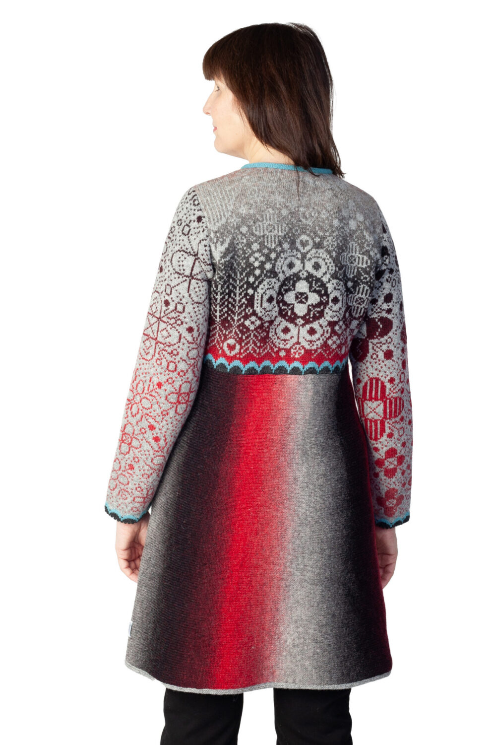 Long wool cardigan with pockets and Tree of Life flower - Image 2