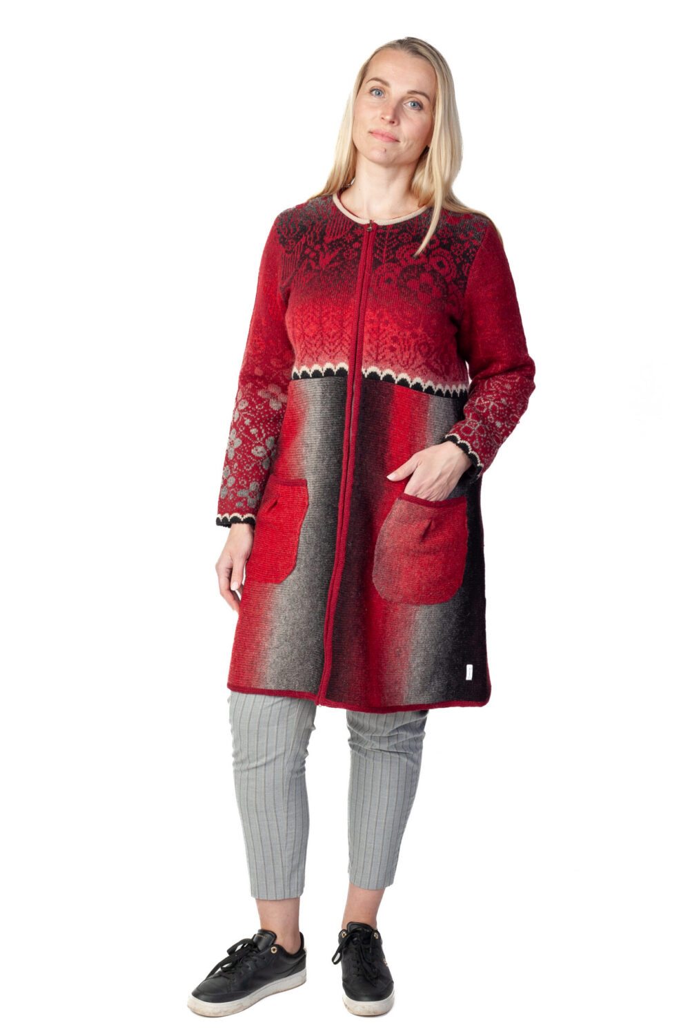 t-661-mm2-long-wool-cardigan-pockets-tree-of-life-flower-front-2.jpg Long wool cardigan with pockets and Tree of Life flower - Image 1