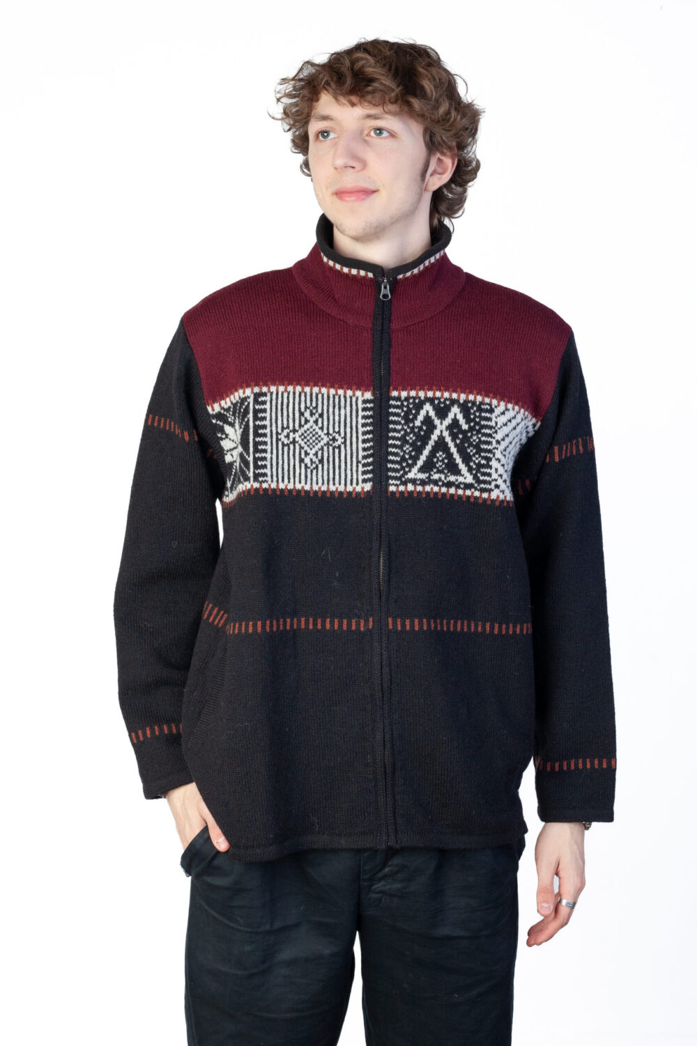 t-665-mm1-wool-cardigan-pockets-power-symbols-front-2.jpg Wool cardigan with pockets and power symbols - Image 1