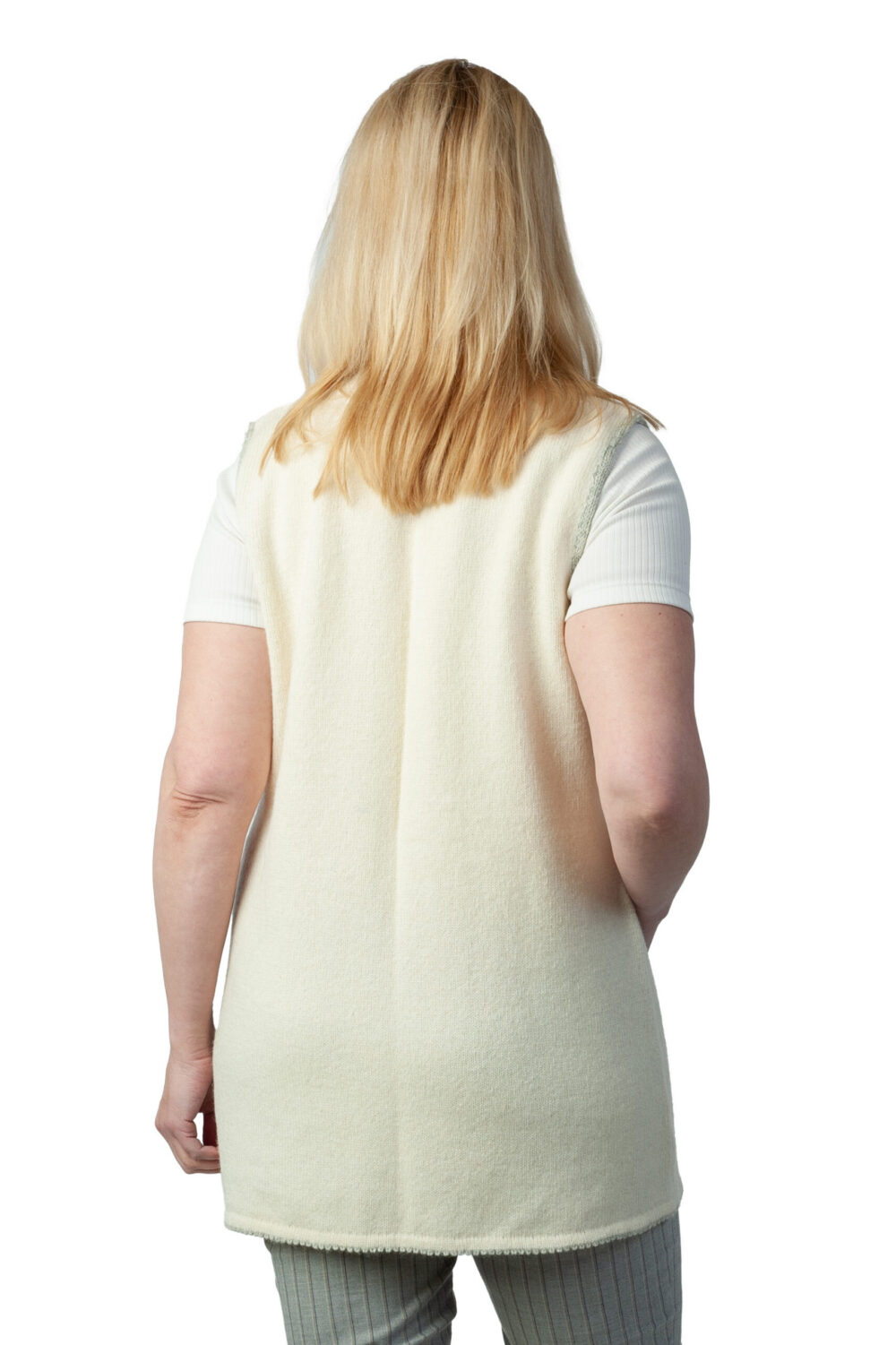 Long wool vest with pockets and zipper - Image 2
