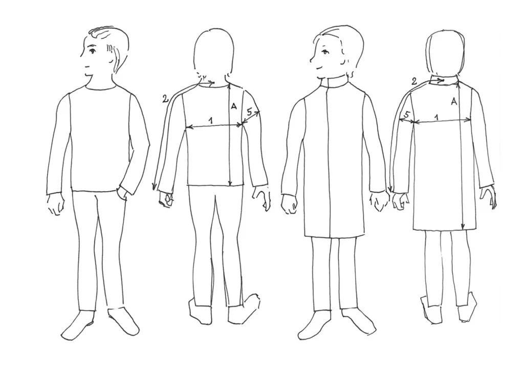Kauni size guide drawing – men's cardigan measurements