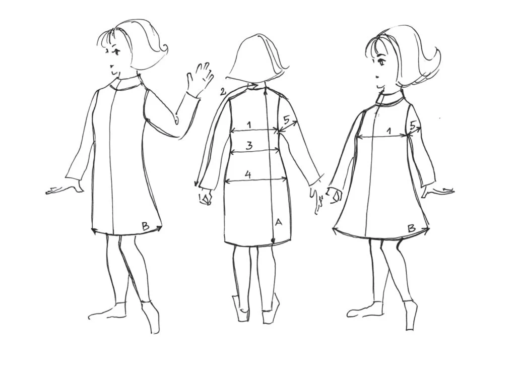 Kauni size guide drawing – women's knitted coat measurements