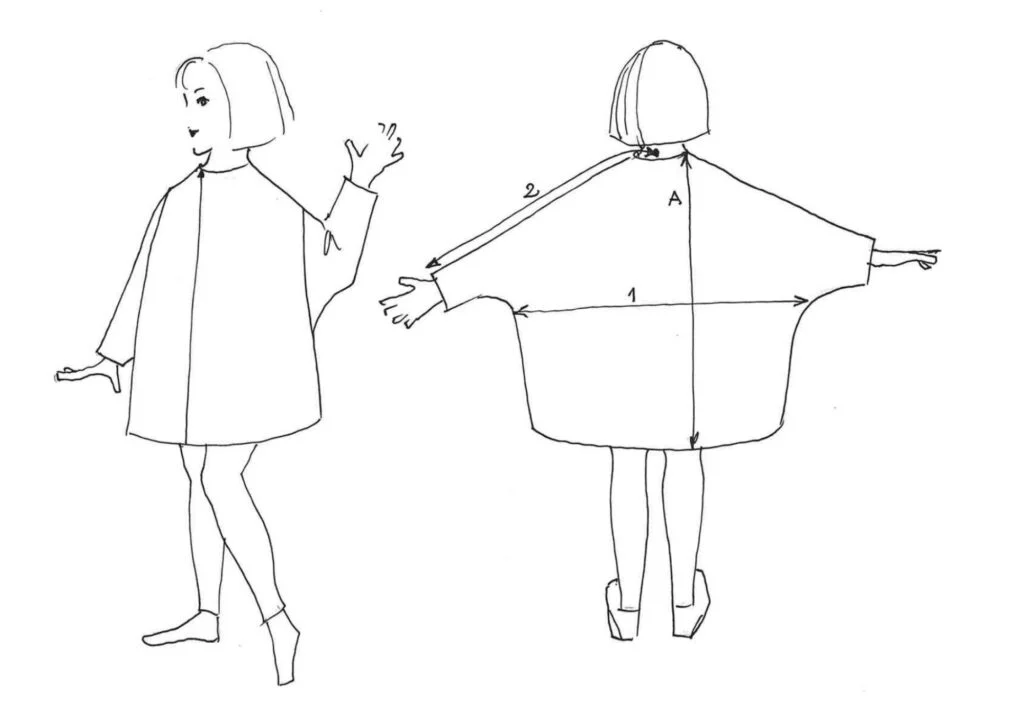 Kauni size guide drawing – poncho measurements