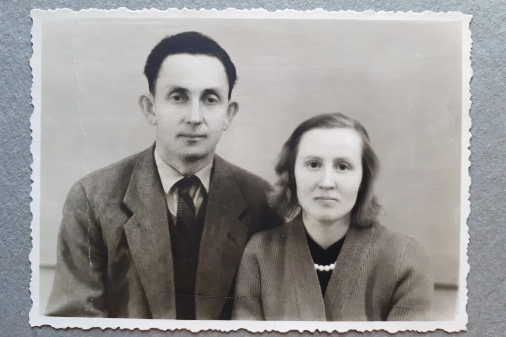 a black and white photograph of fashion designer kauni's parents when they were young