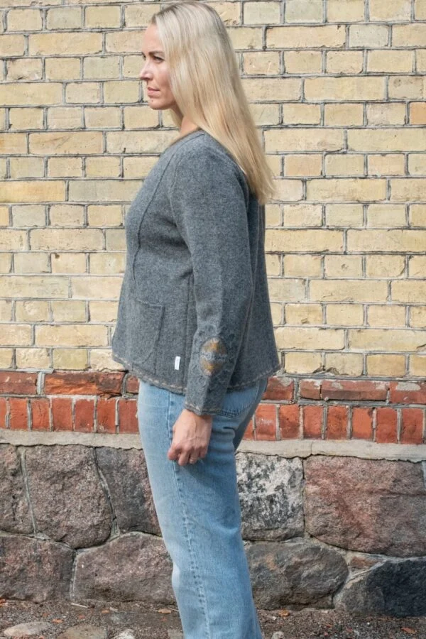 Short A-line Cardigan, Solid Color, Robust Hem Edges, Power Flower on Sleeve – image 2