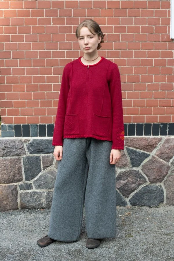 Short A-line Cardigan, Solid Color, Robust Hem Edges, Power Flower on Sleeve