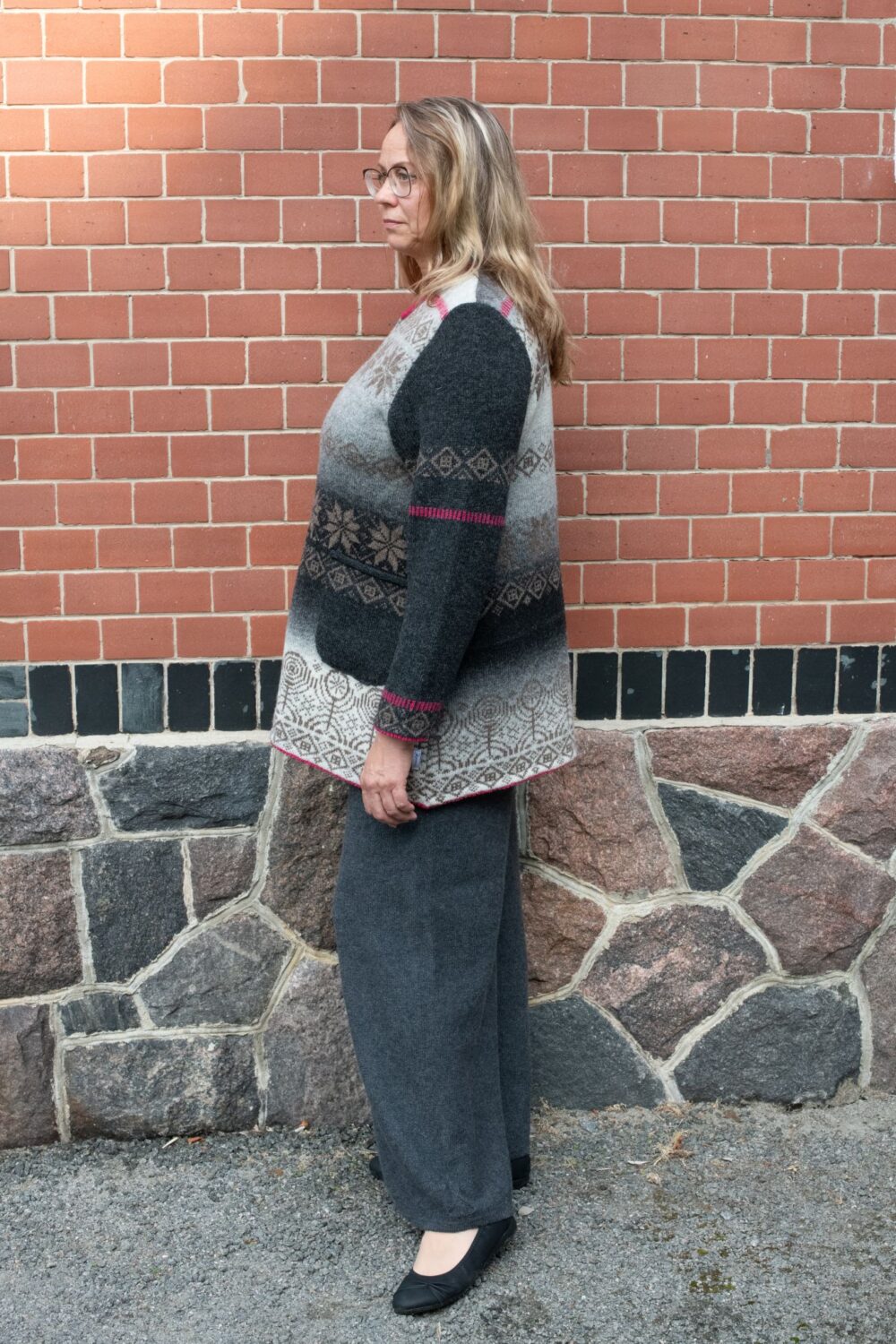 A-lined medium length cardigan with power symbols - Image 2