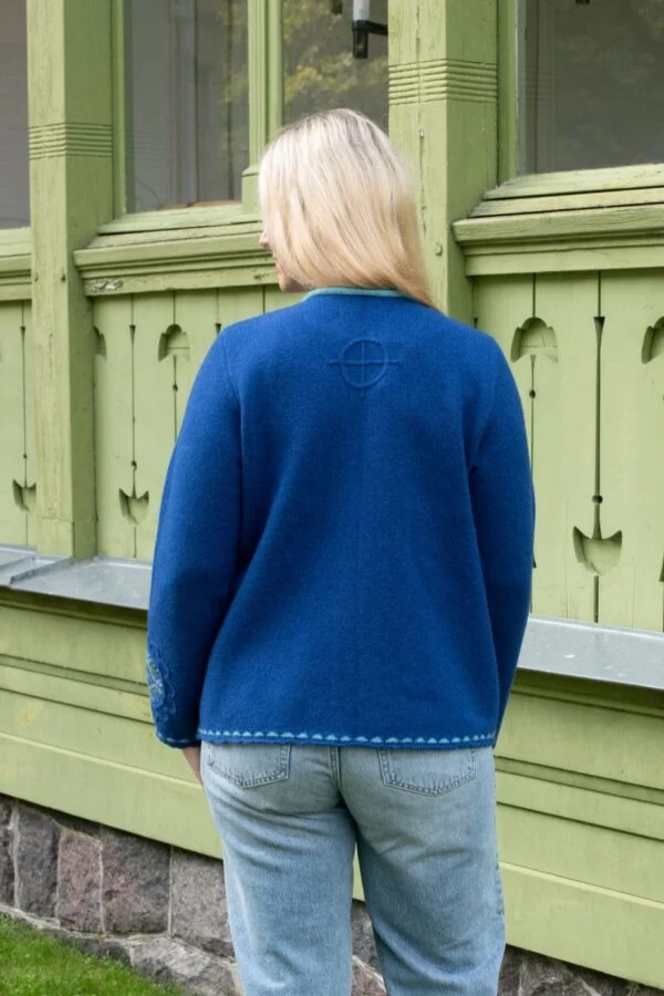 Short A-line Cardigan, Solid Color, Robust Hem Edges, Power Flower on Sleeve – image 2