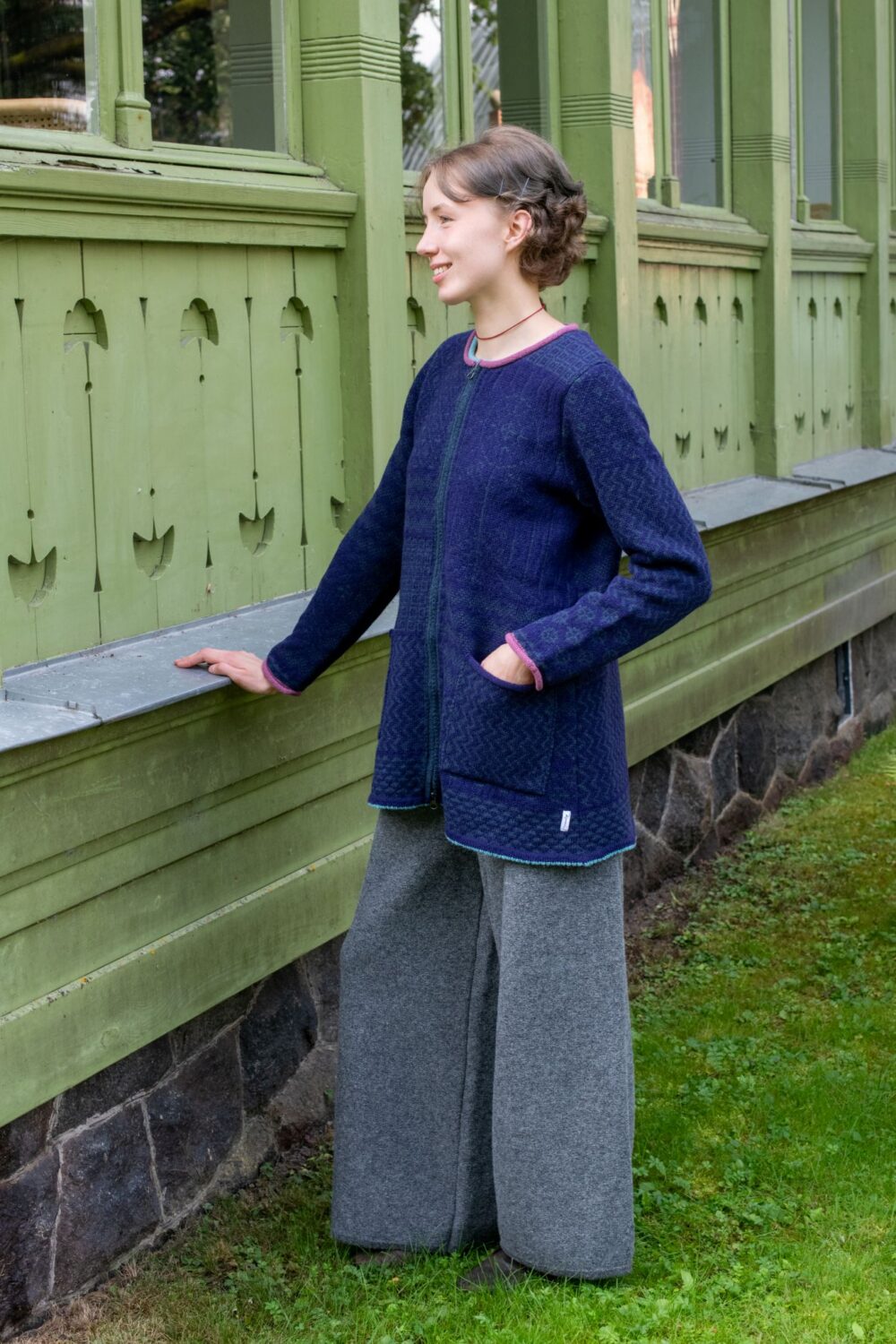 A-line Cardigan with Power Symbols and Pockets - Image 2