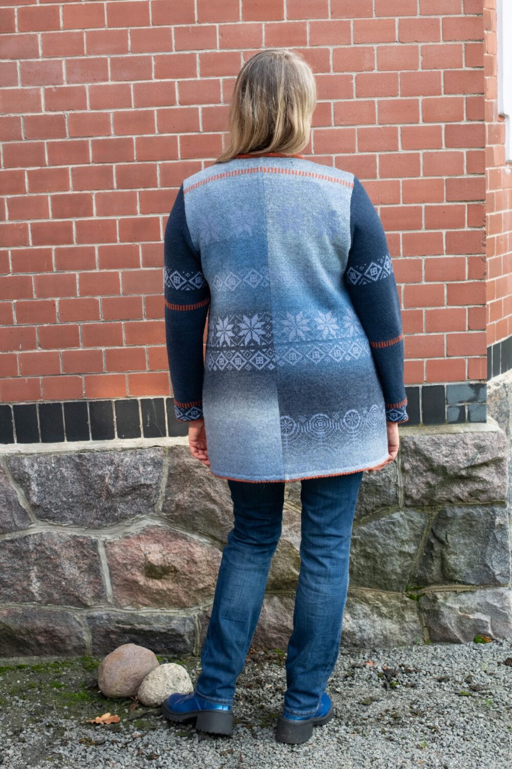 A-lined medium length cardigan with power symbols - Image 2