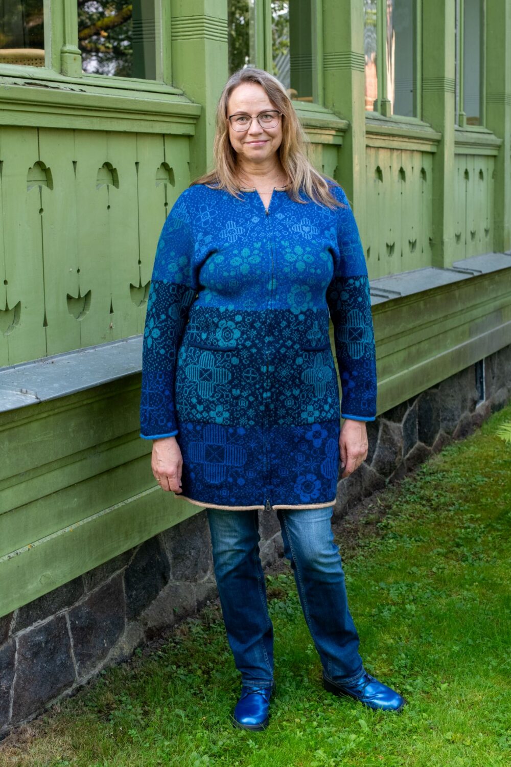 long cardigan for women Long Cardigan with Power Flowers and Pockets - Image 1