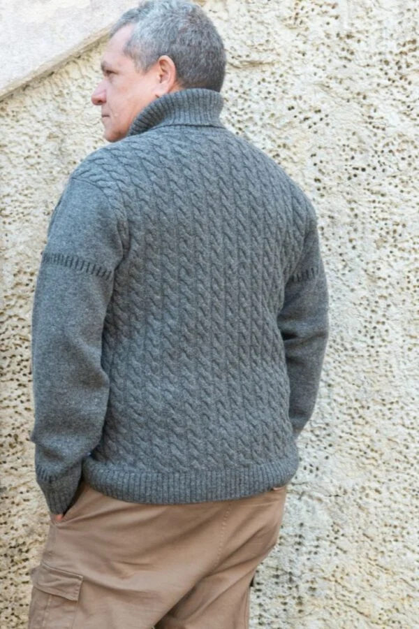Men’s pullover with cable pattern and hidden message on sleeve – image 2