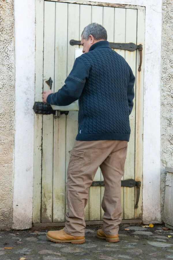 Men’s pullover with cable pattern and hidden message on sleeve – image 2