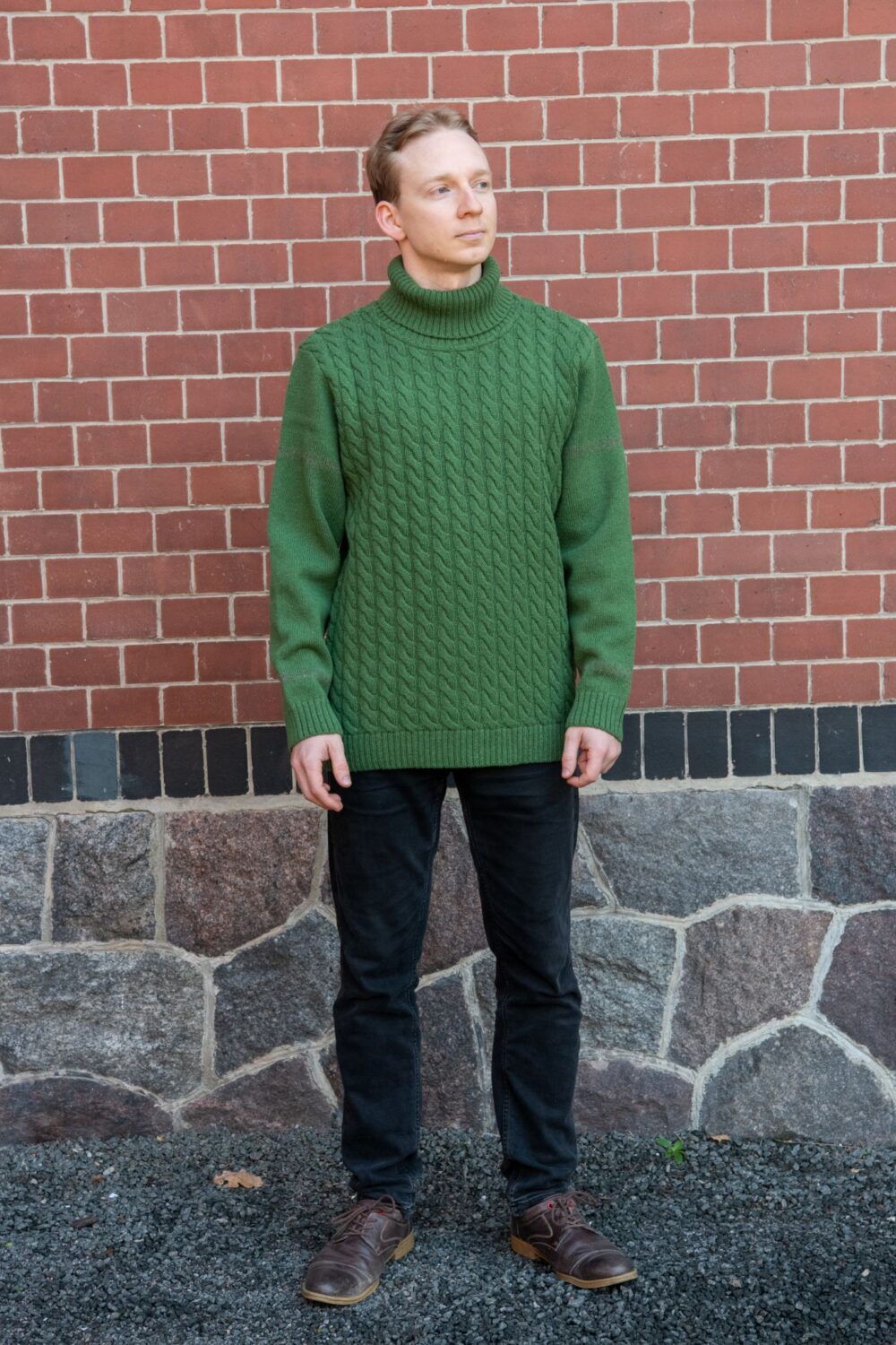 Men’s pullover with cable pattern and hidden message on sleeve - Image 1