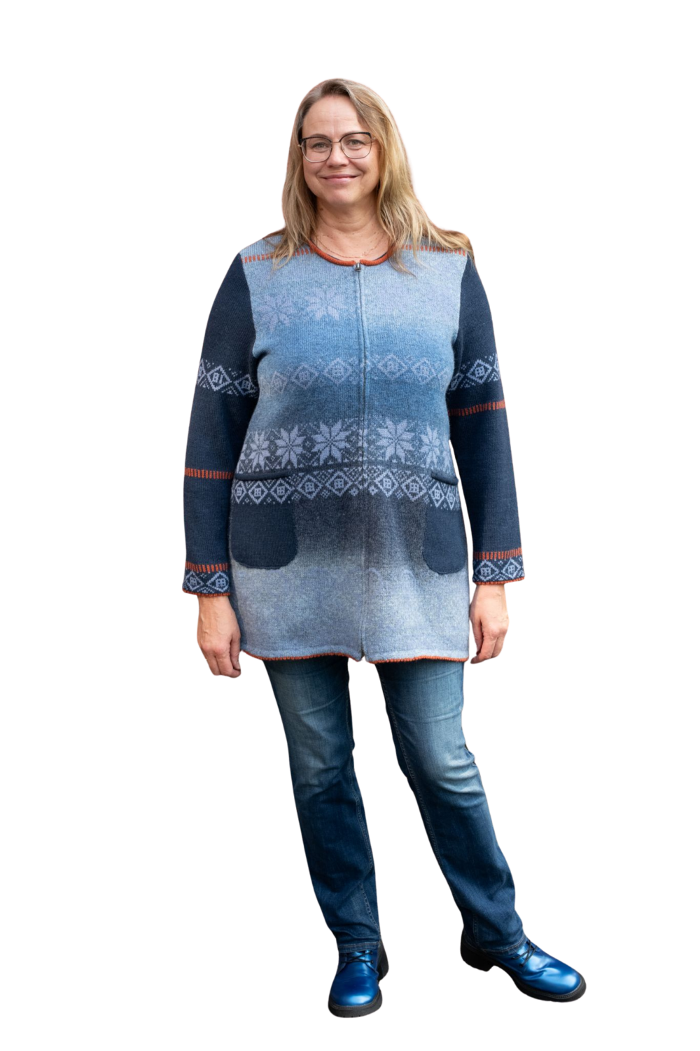 A-lined medium length cardigan with power symbols - Image 1