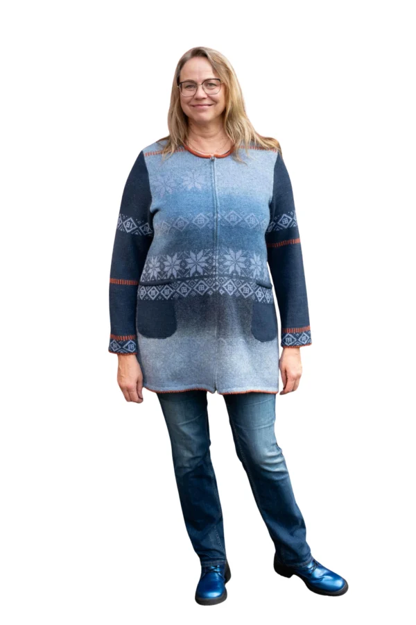A-lined medium length cardigan with power symbols