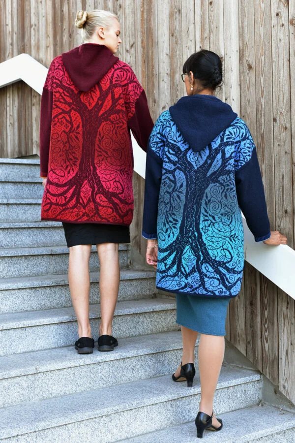 Wollponcho mit Kapuze und Reißverschluss – Helles Petrolblau