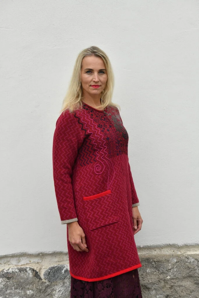 Life & Protection Cardigan – Long A-Line Wool Cardigan - Red