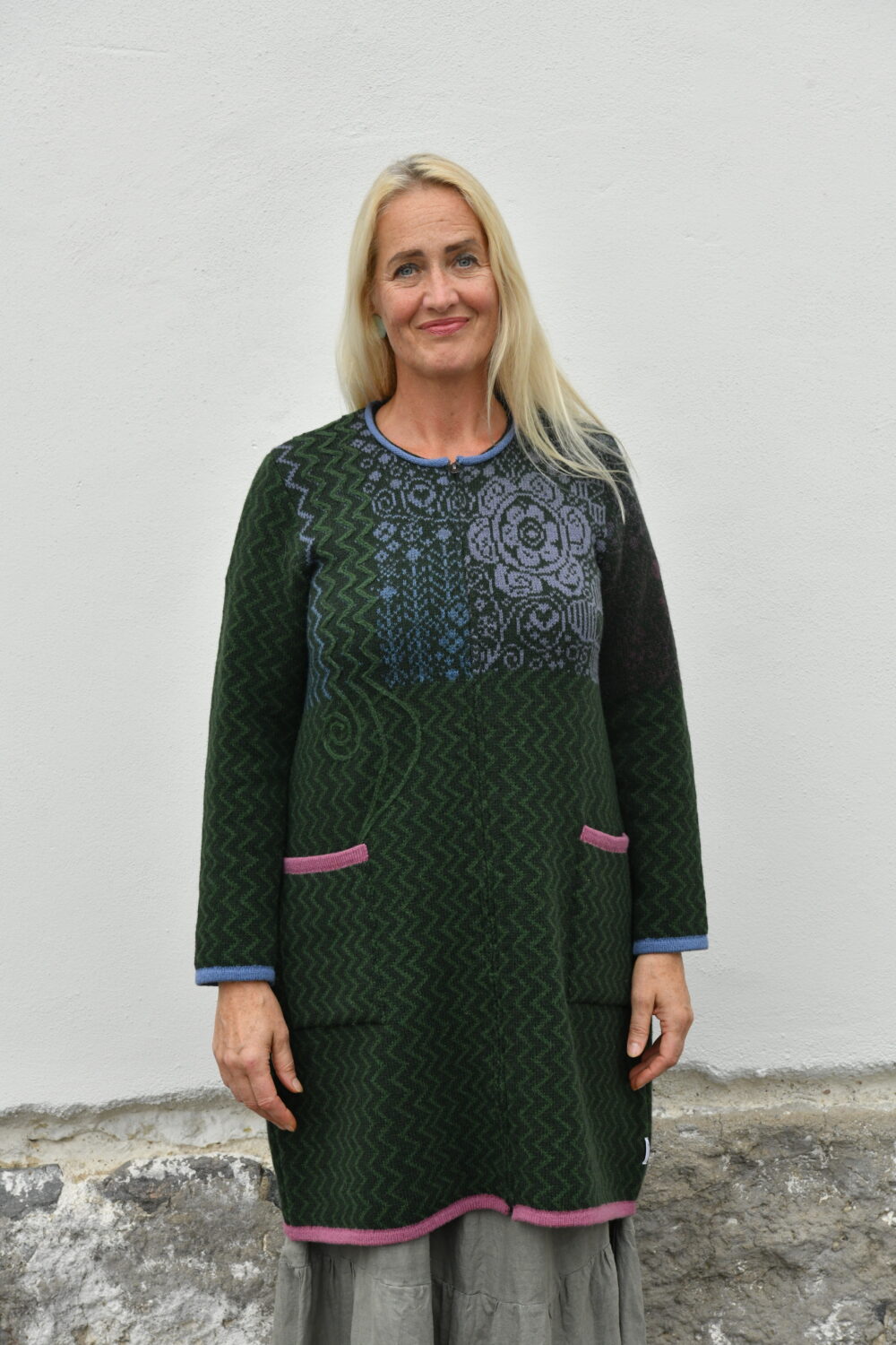 Life & Protection Cardigan – Long A-Line Wool Cardigan - Green - Image 4