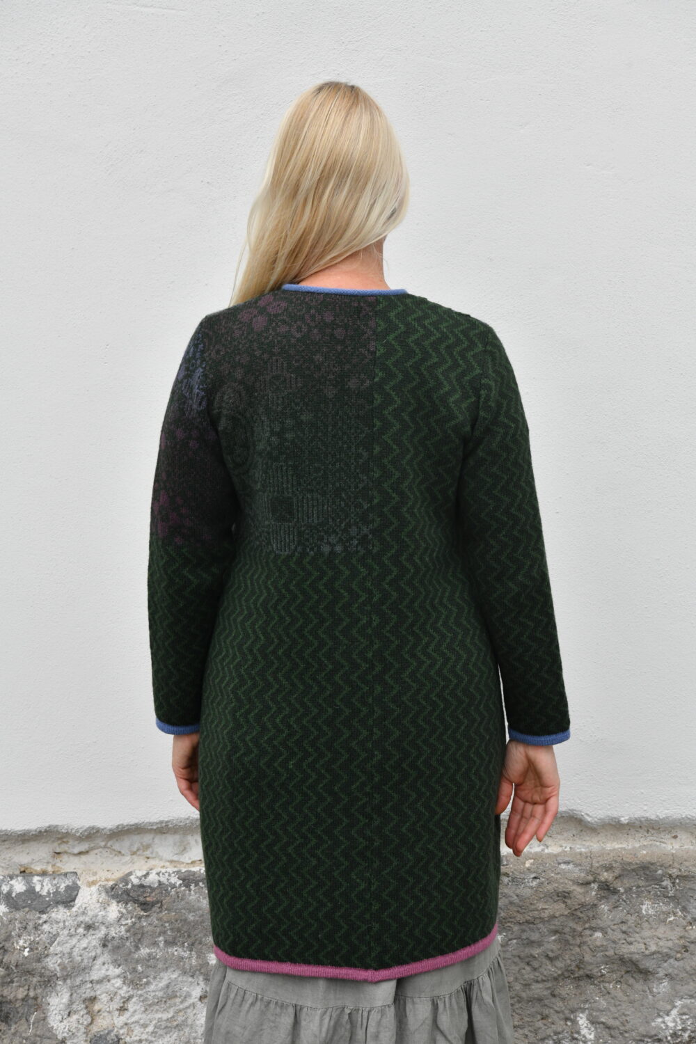 Life & Protection Cardigan – Long A-Line Wool Cardigan - Green - Image 2