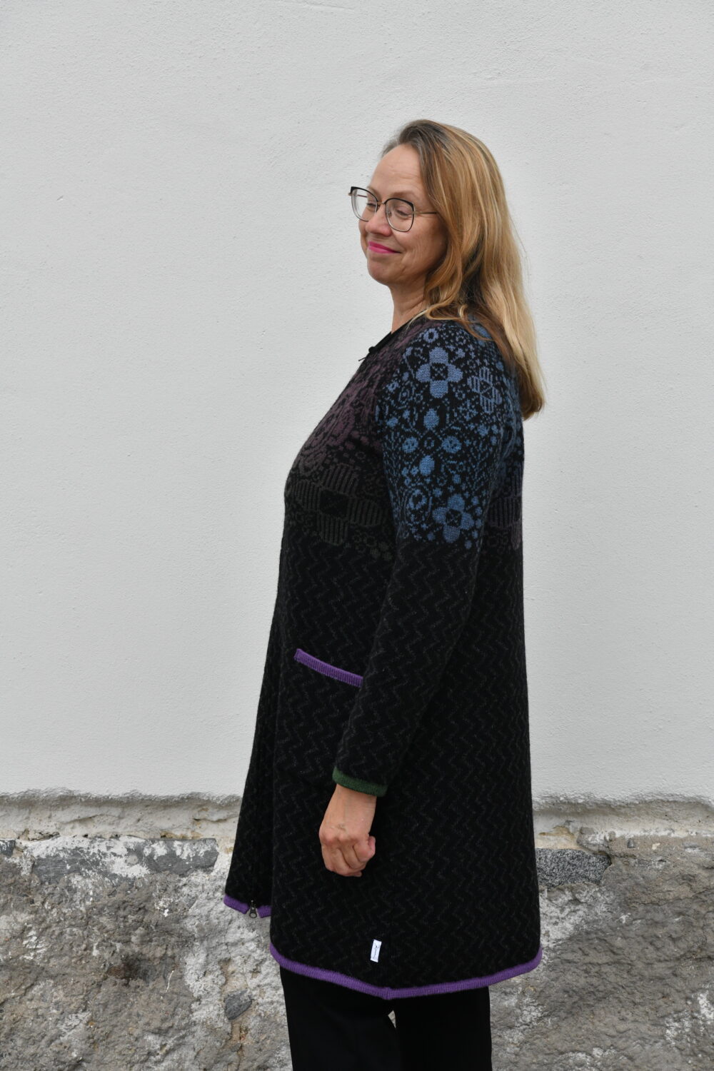 Life & Protection Cardigan – Long A-Line Wool Cardigan - Black - Image 3