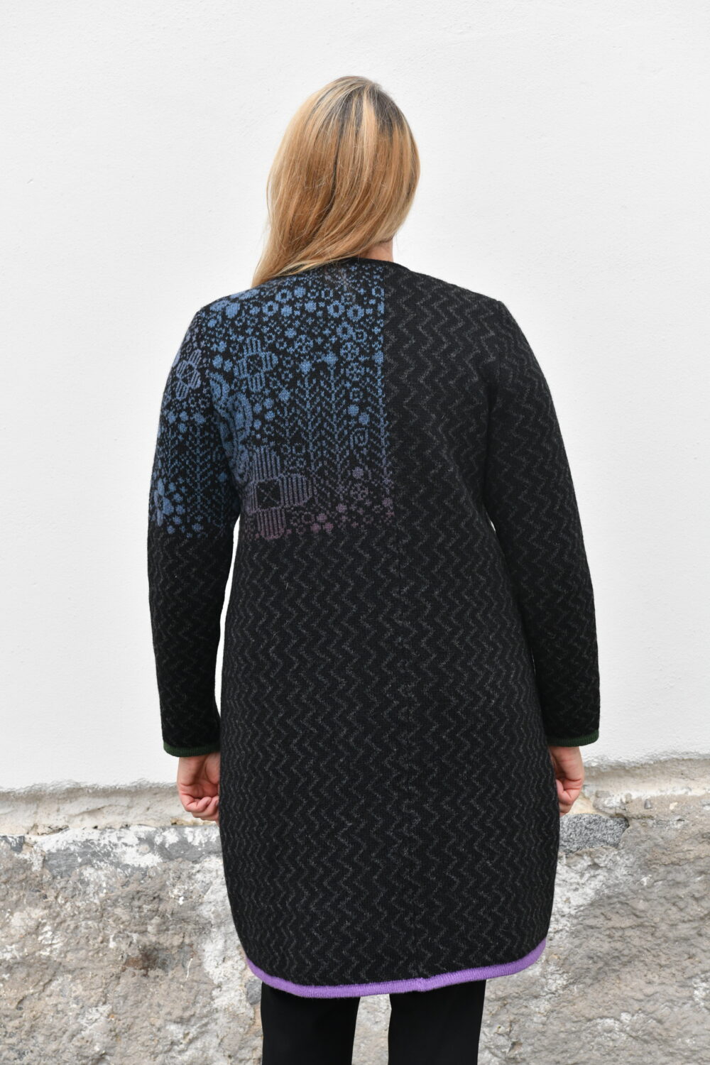 Life & Protection Cardigan – Long A-Line Wool Cardigan - Black - Image 2