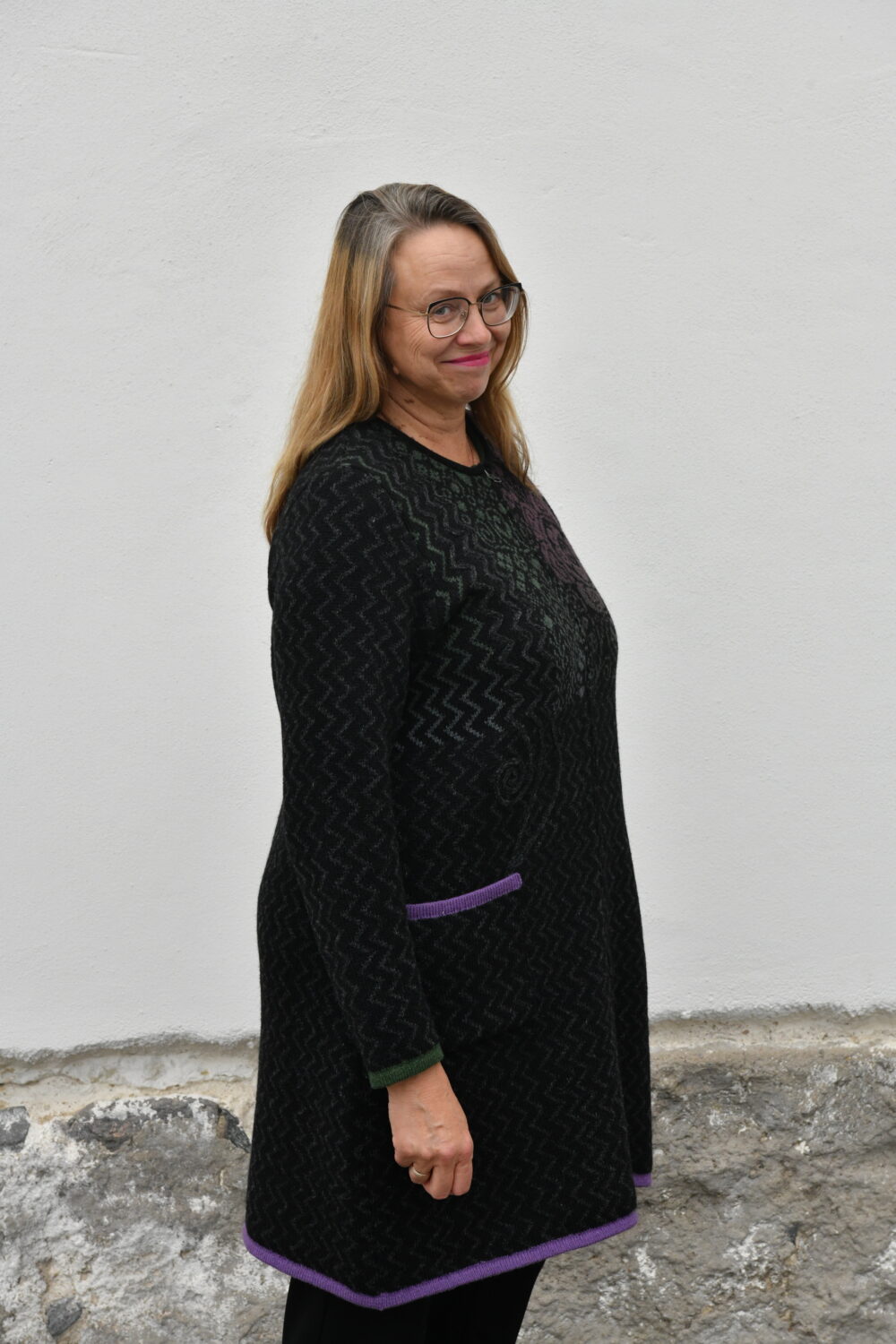 Life & Protection Cardigan – Long A-Line Wool Cardigan - Black - Image 4