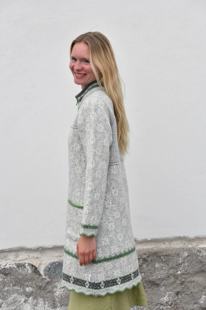 The Protection Cardigan – Long Patterned Wool Cardigan - Light Grey