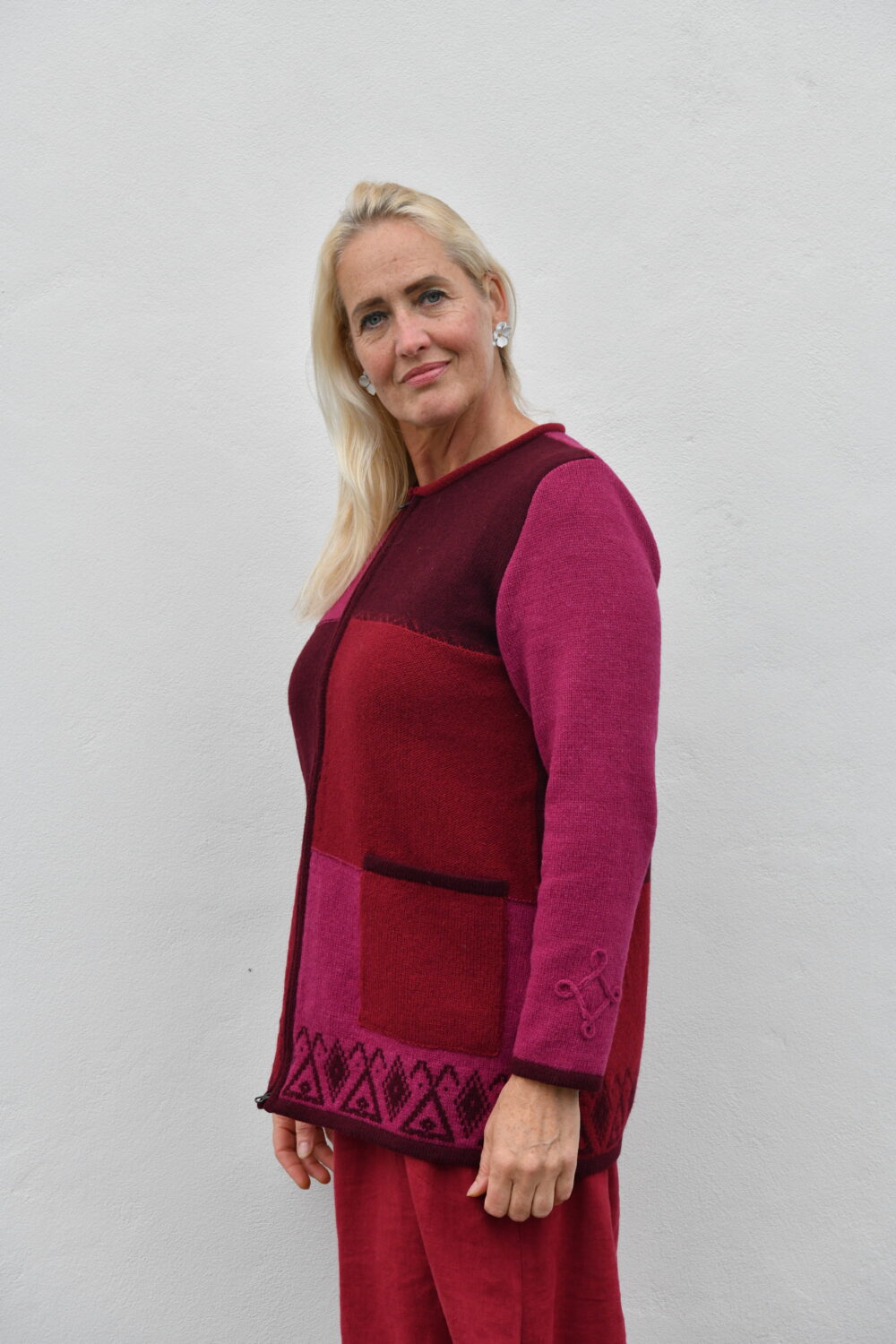 The Everyday A-Line Cardigan – Mid-Length Wool Cardigan - Red - Image 2