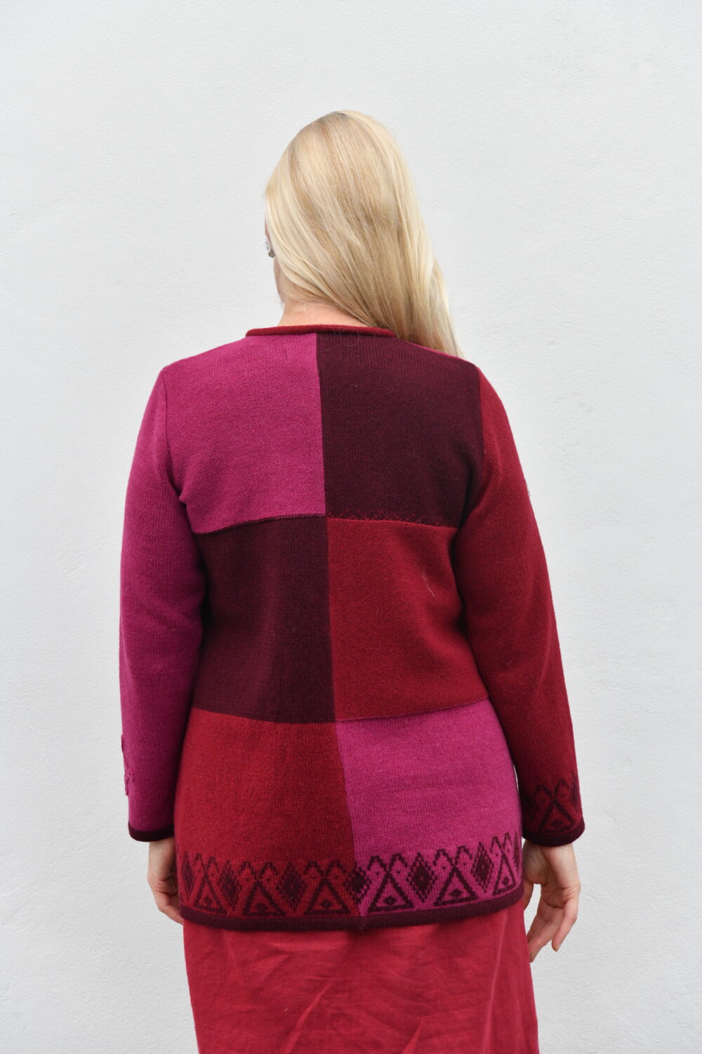 The Everyday A-Line Cardigan – Mid-Length Wool Cardigan - Red - Image 3