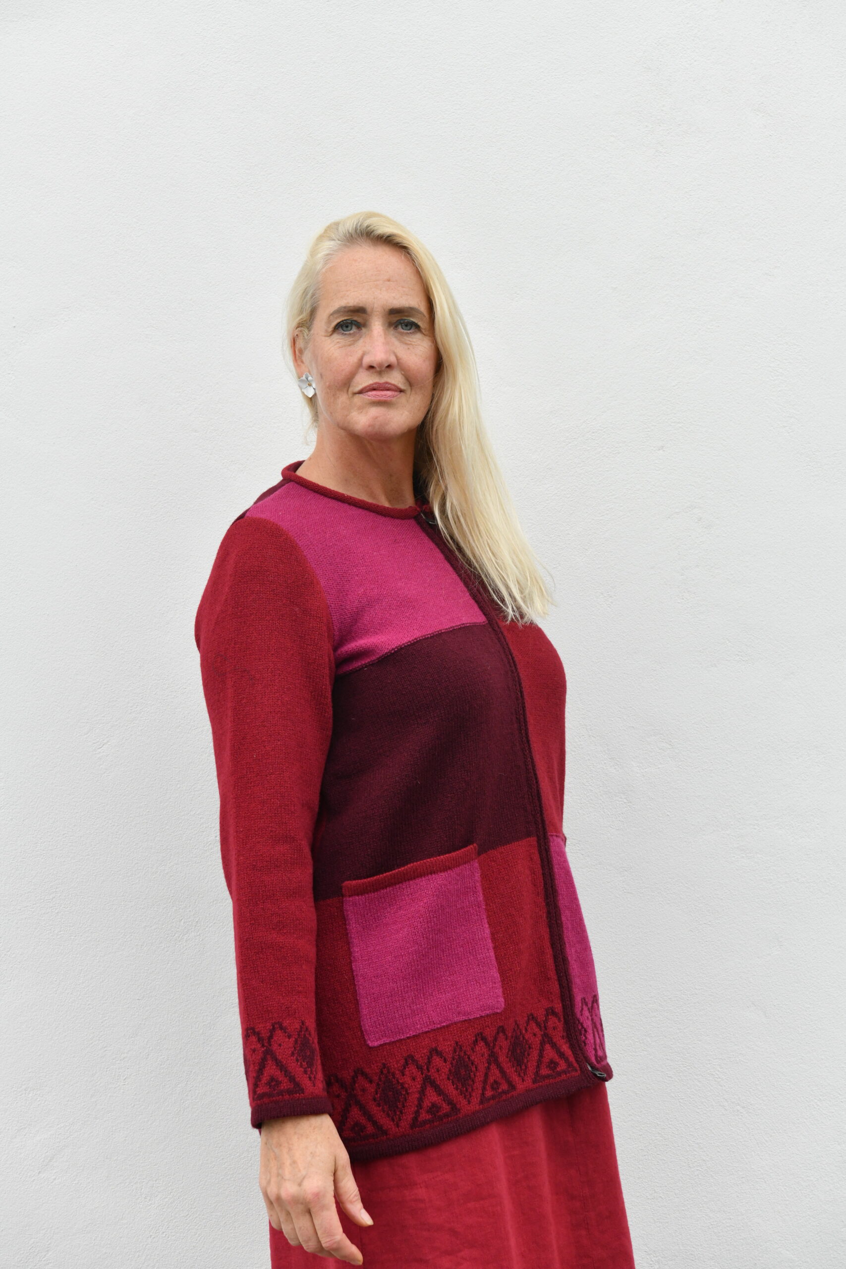 T-713 The Everyday A-Line Cardigan – Mid-Length Wool Cardigan - Red - Image 1