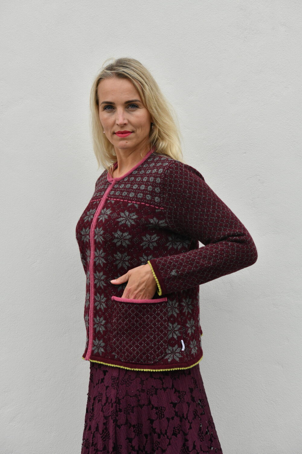 The Everyday A-Line Cardigan – Short Wool Cardigan - Dark Red - Image 2