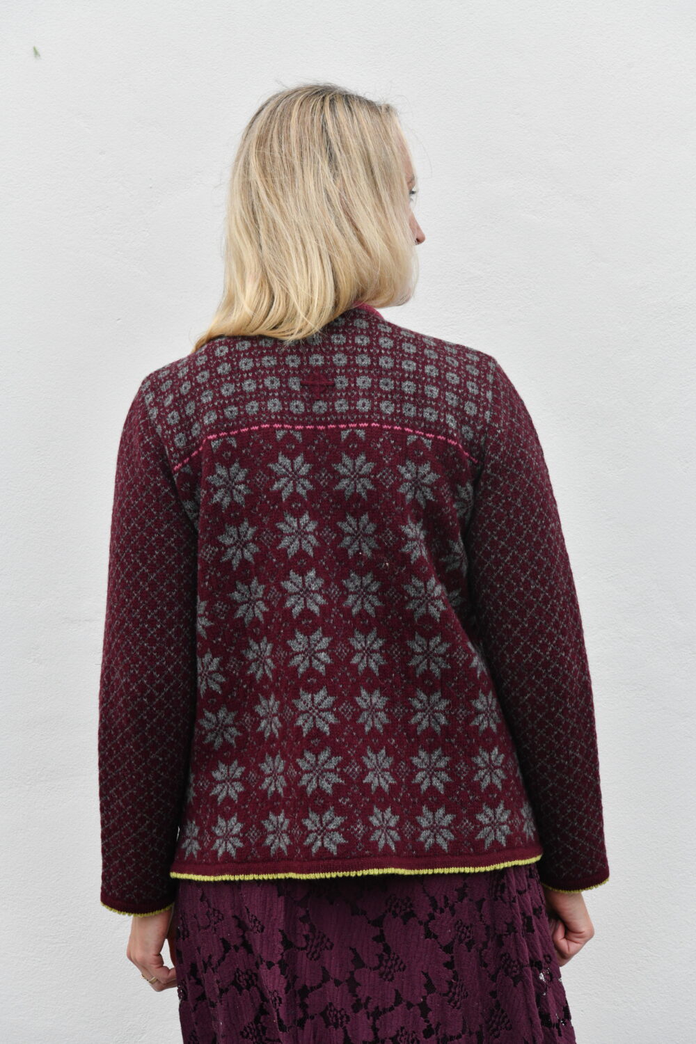 The Everyday A-Line Cardigan – Short Wool Cardigan - Dark Red - Image 3