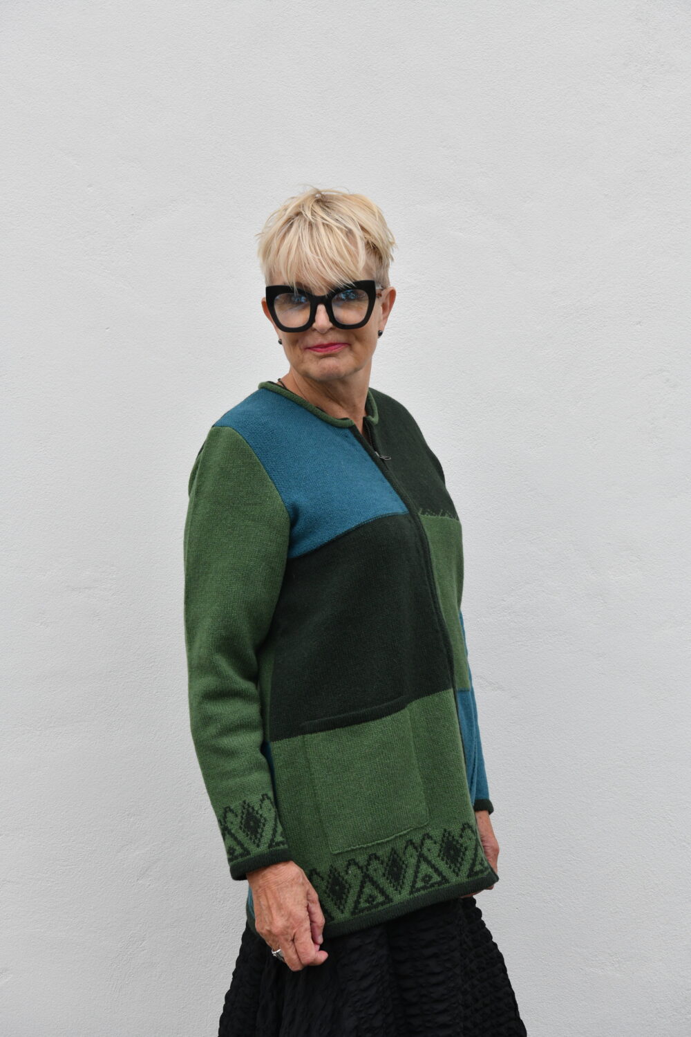 The Everyday A-Line Cardigan – Mid-Length Wool Cardigan - Green - Image 3
