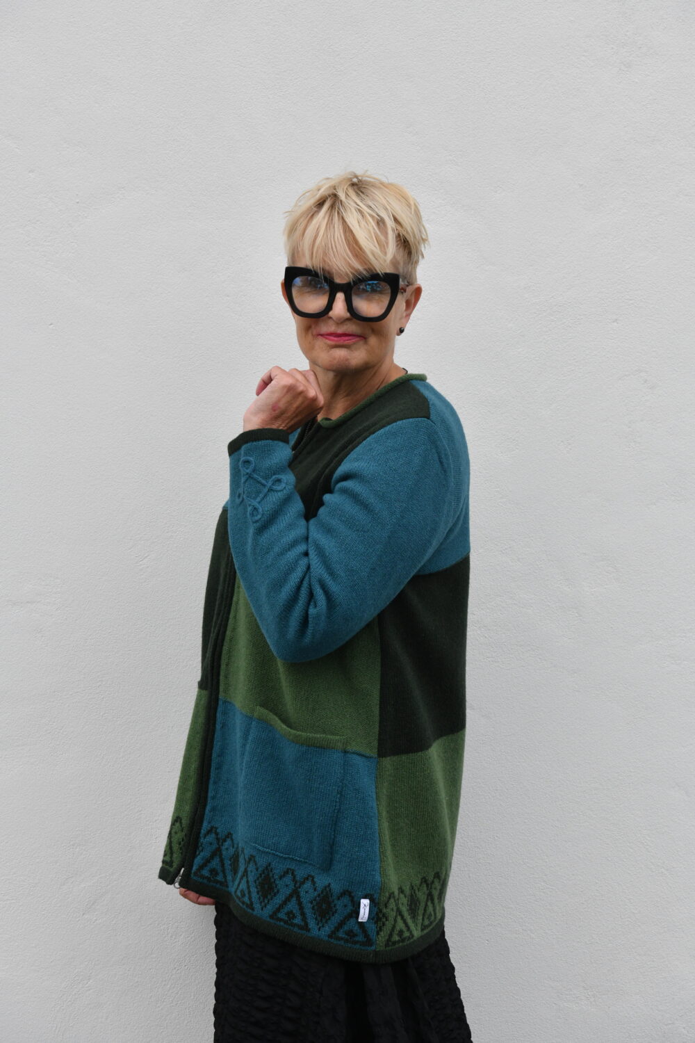 The Everyday A-Line Cardigan – Mid-Length Wool Cardigan - Green - Image 4