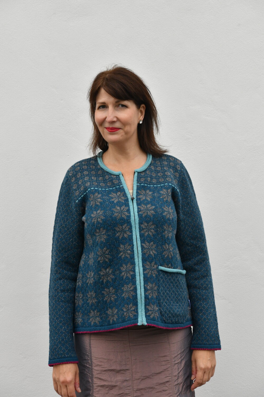 The Everyday A-Line Cardigan – Short Wool Cardigan - Blue - Image 4