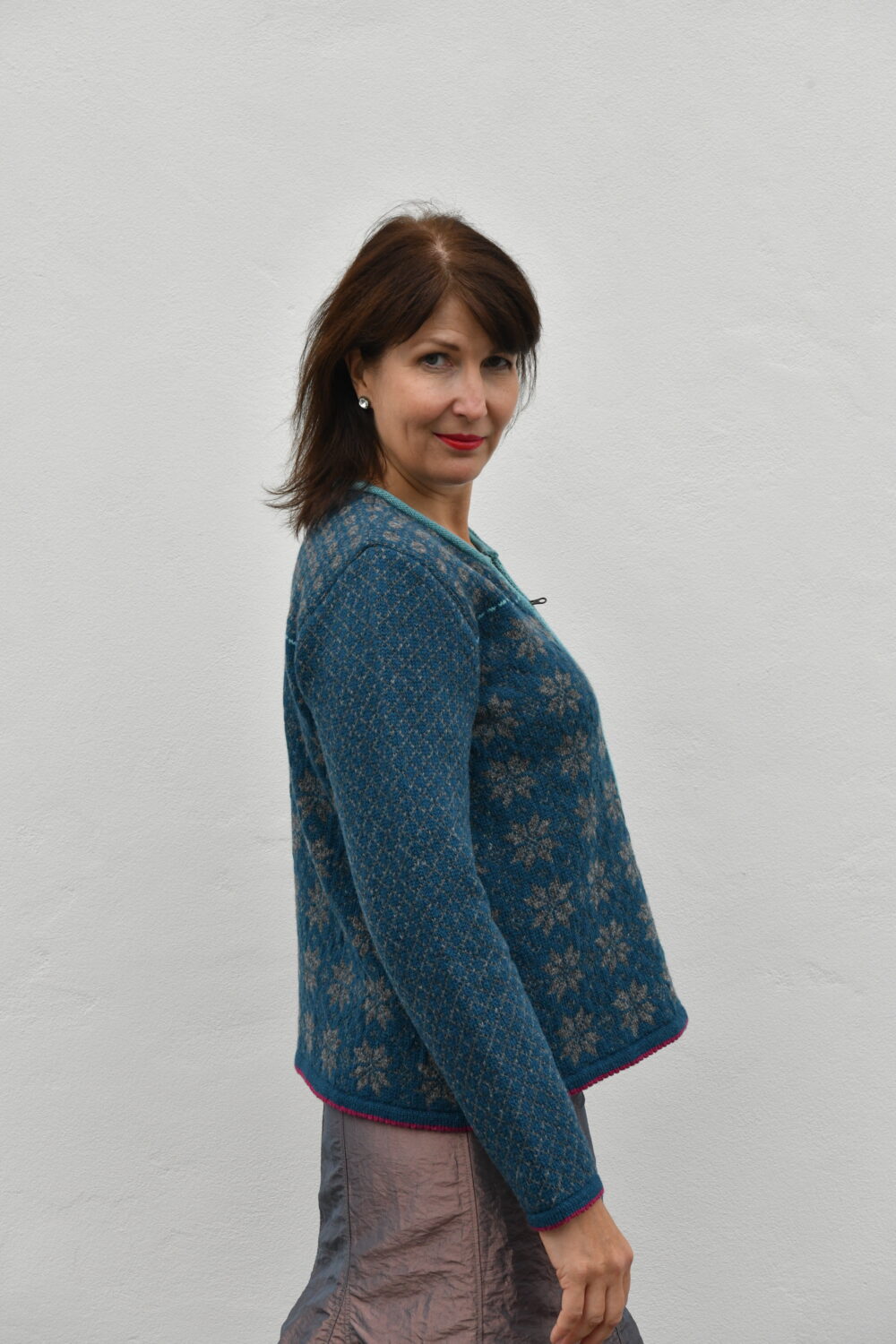 The Everyday A-Line Cardigan – Short Wool Cardigan - Blue - Image 3