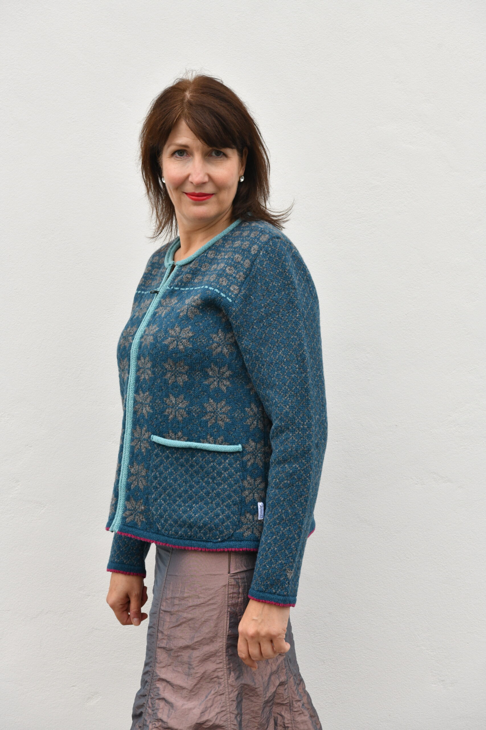 t-709 The Everyday A-Line Cardigan – Short Wool Cardigan - Blue - Image 1